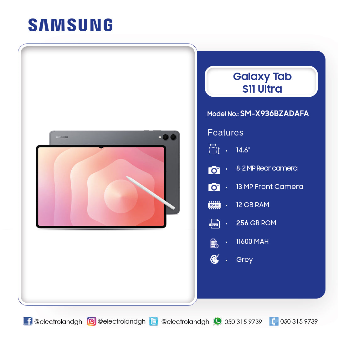 Samsung 14.6" Galaxy Tab S11 Ultra 256 GB 5G Tablet with Keyboard Cover (Grey) – Model SM-X936BZADAFA