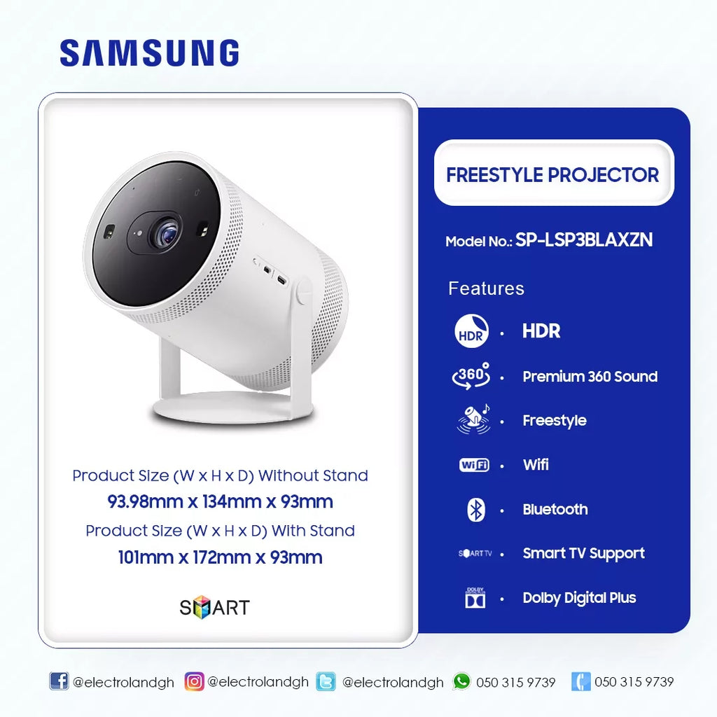 Samsung 100" The Freestyle Portable Smart Projector – Model SP-LSP3BLAXZN