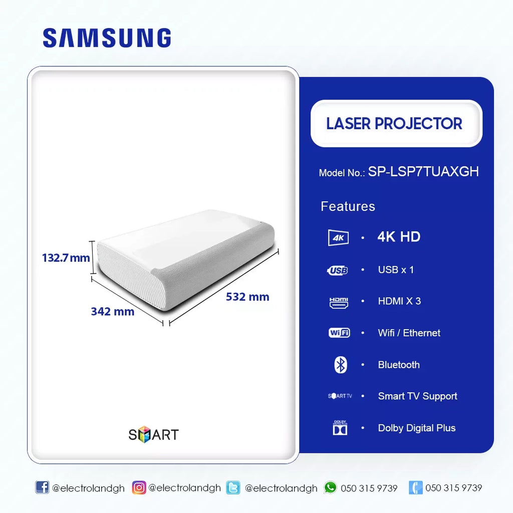 Samsung 120" The Premiere 4K Ultra Short Throw Laser Projector – Model SP-LSP7TUAXGH