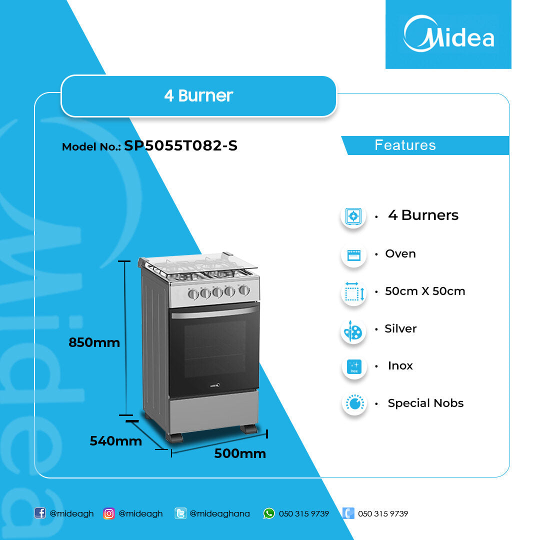 Midea 50 x 50 cm 4-Burner Gas Cooker – Model SP5055T082-S – view 3