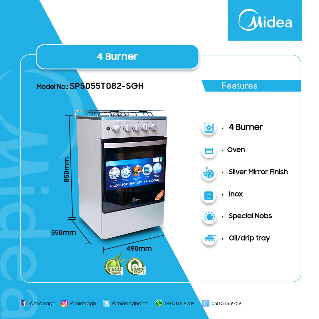 Midea 50 x 50 cm 4-Burner Gas Cooker with Grill – Model SP5055T082-SGH – view 4