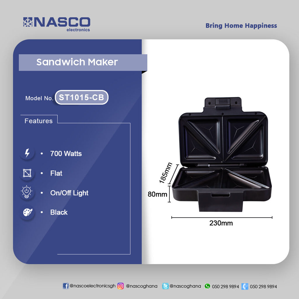 Nasco 700 W Sandwich Maker – Model ST1015-CB – view 2