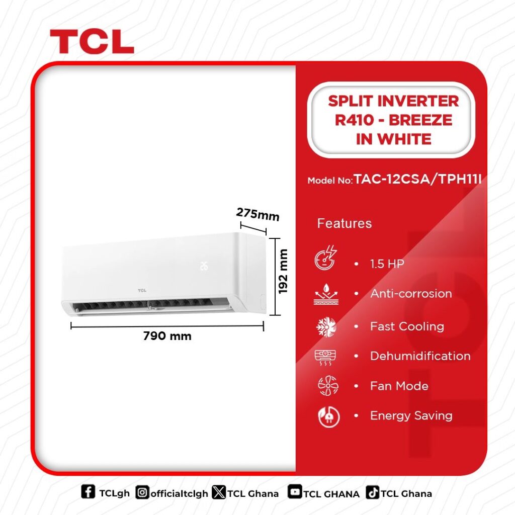 TCL 1.5 HP BreezeIN Split Inverter Air Conditioner (R410A) – Model TAC-12CSA/TPH11I – view 3