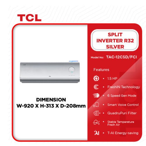 TCL 1.5 HP FreshIN Split Inverter Air Conditioner (R32) – Model TAC-12CSD/FCI – view 3