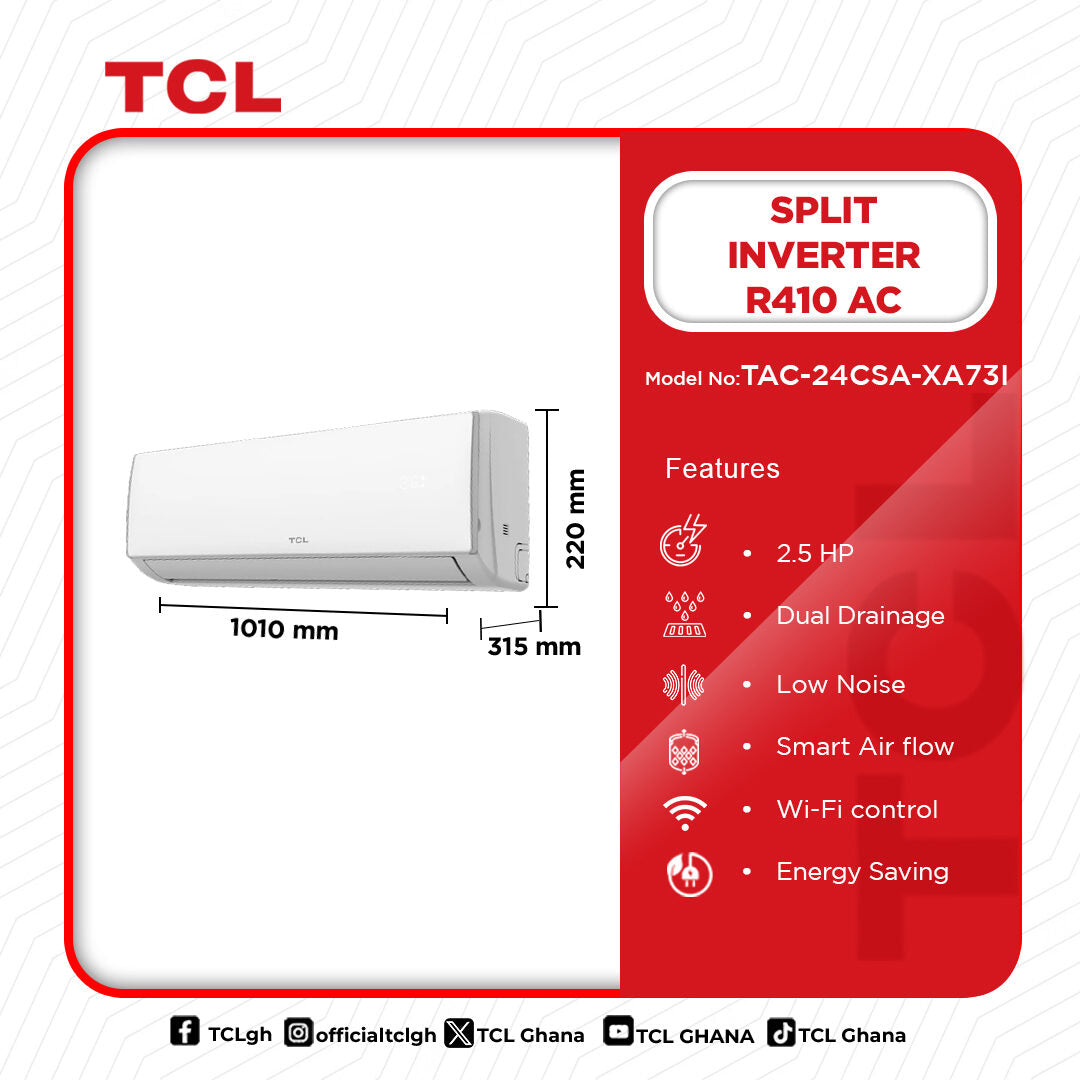 TCL 2.5 HP Split Inverter Air Conditioner (R410A) – Model TAC-24CSA/XA73I