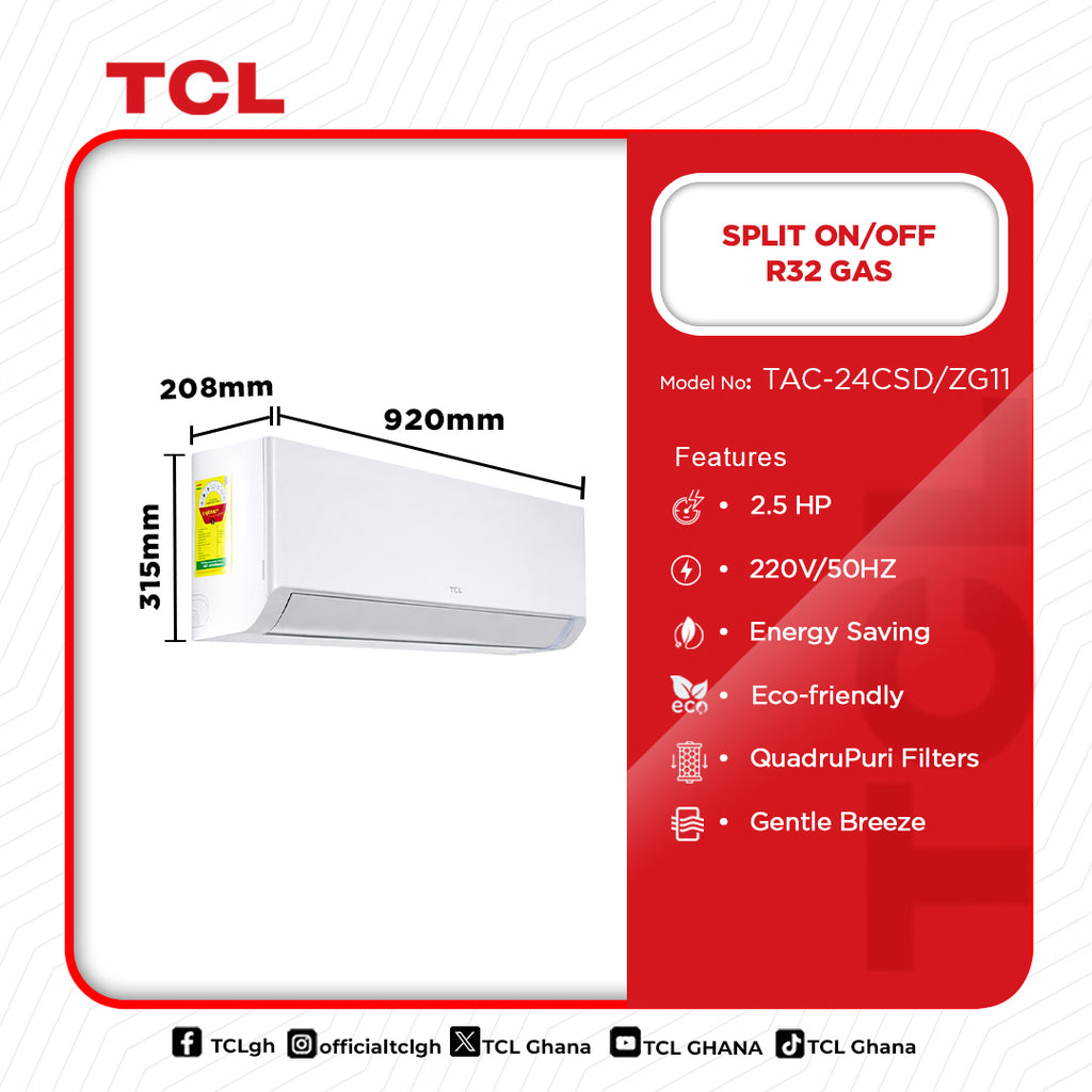 TCL 2.5 HP On/Off Split Air Conditioner (R32) – Model TAC-24CSD/ZG11 – view 2