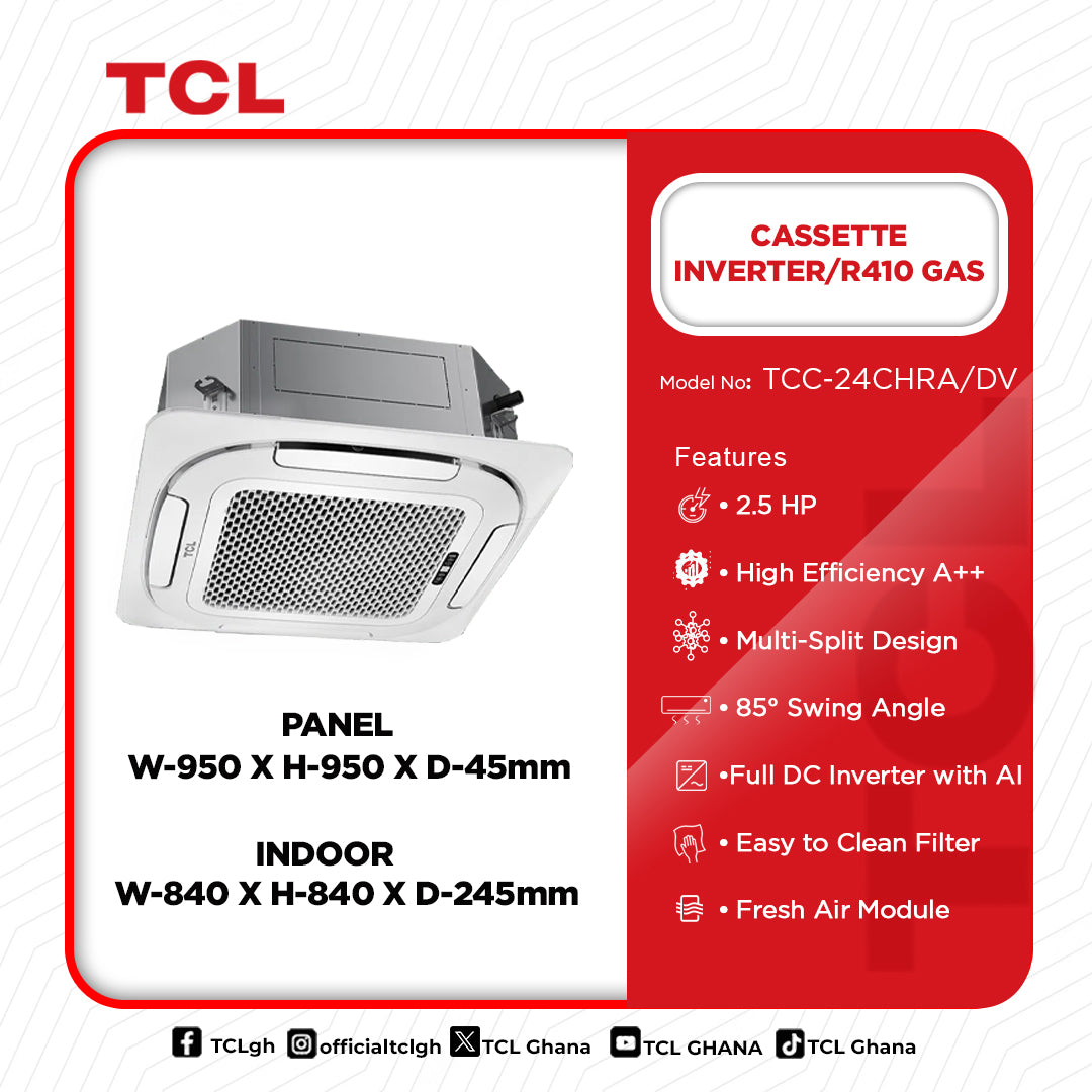 TCL 2.5 HP Cassette Inverter Air Conditioner (R410A) – Model TCC-24CHRA/DV(02) – view 2