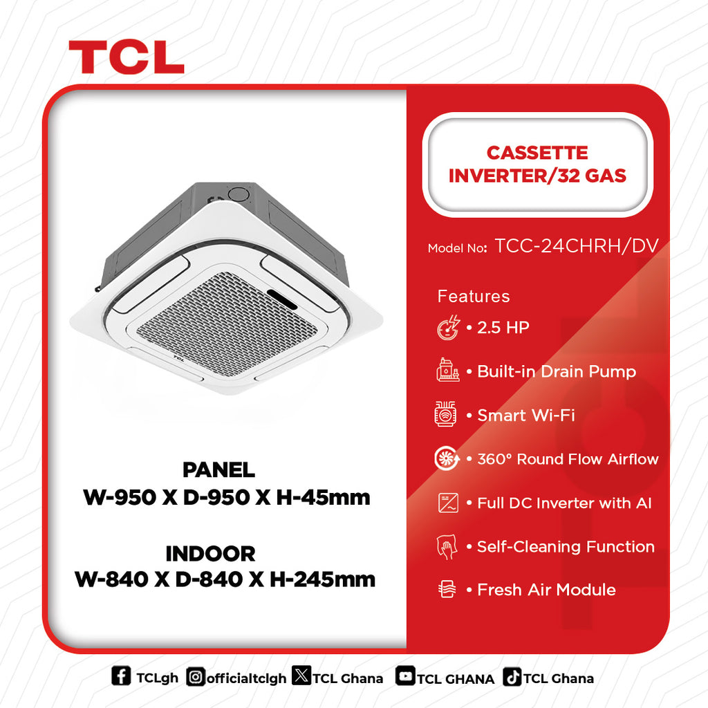 TCL 2.5 HP Cassette Inverter Air Conditioner (R32) – Model TCC-24CHRH/DV(05) – view 3