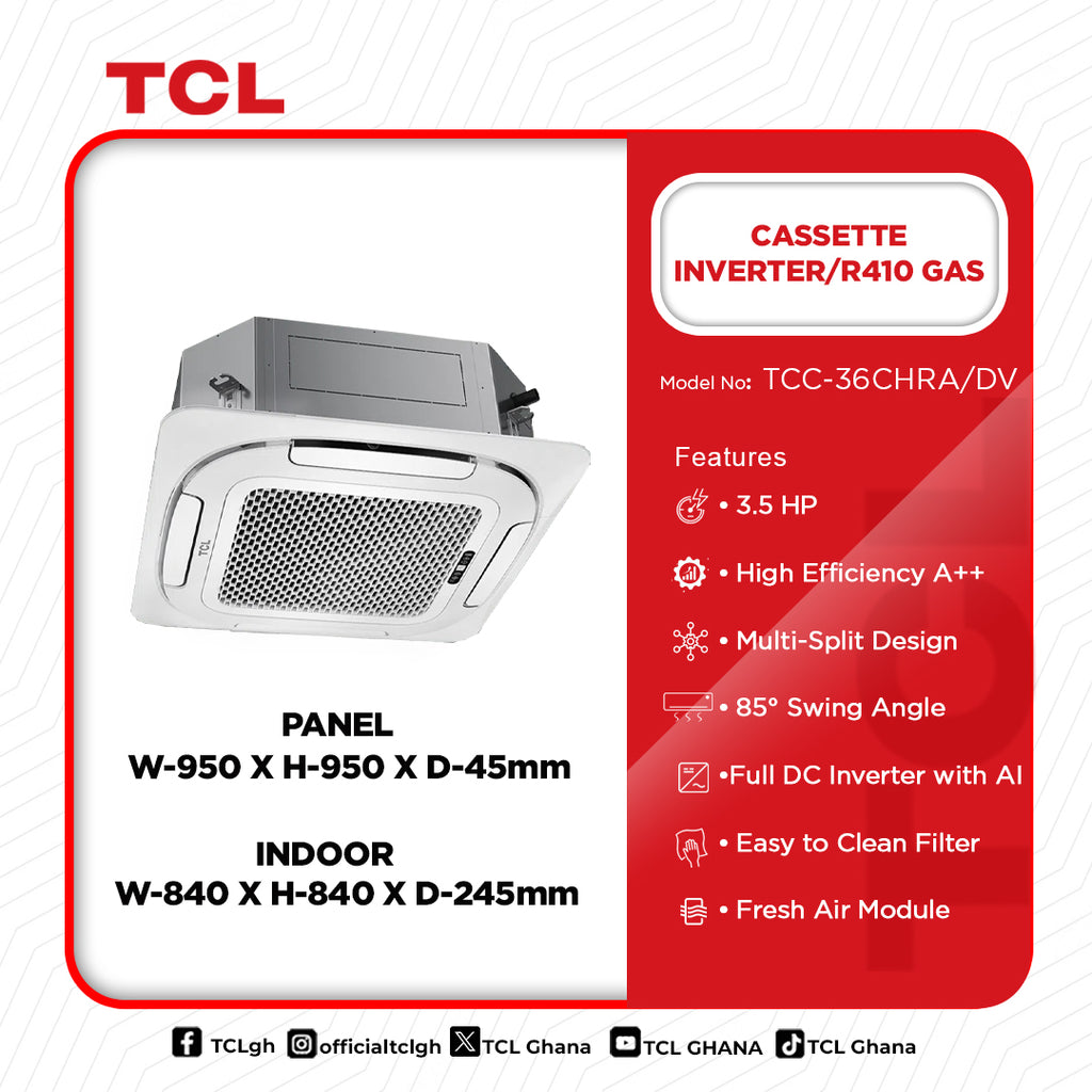 TCL 3.5 HP Cassette Inverter Air Conditioner (R410A) – Model TCC-36CHRA/DV(02) – view 2
