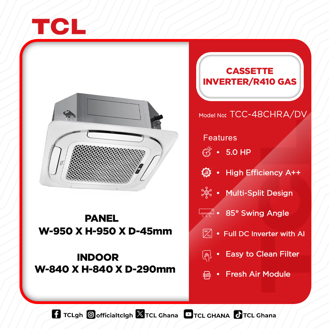 TCL 5 HP Cassette Inverter Air Conditioner (R410A) – Model TCC-48CHRA/DV7(02) – view 2