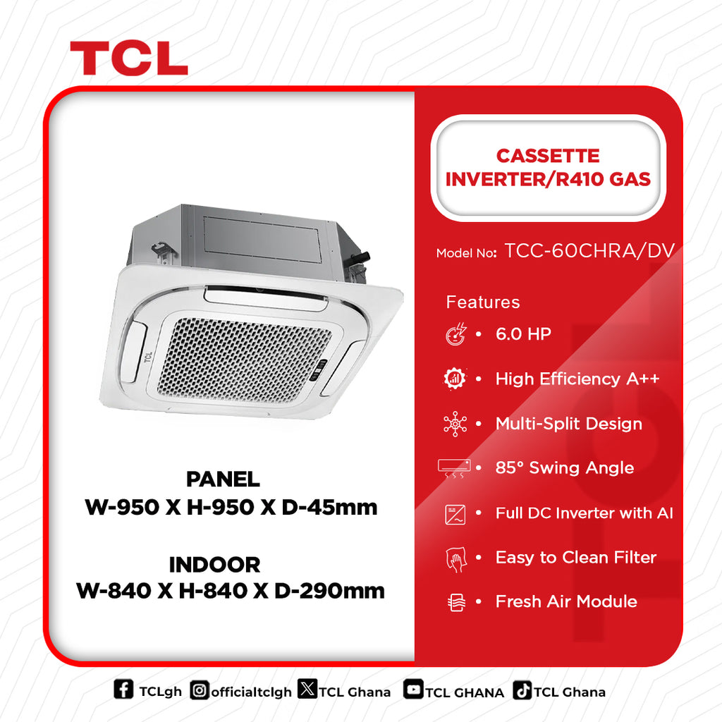 TCL 6 HP Cassette Inverter Air Conditioner (R410A) – Model TCC-60CHRA/DV7(02) – view 2