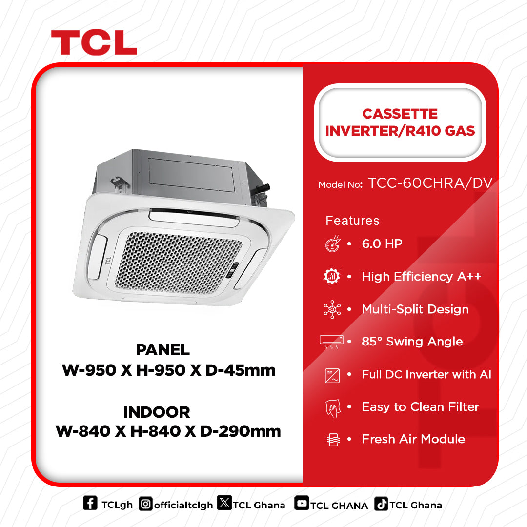 TCL 6 HP Cassette Inverter Air Conditioner (R410A) – Model TCC-60CHRA/DV7(02) – view 2