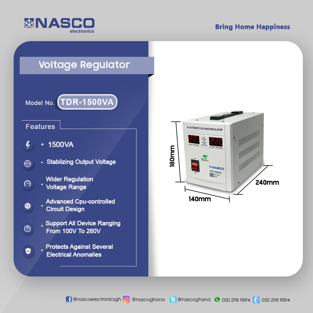 Nasco 1500 VA Automatic Voltage Regulator – Model TDR-1500VA