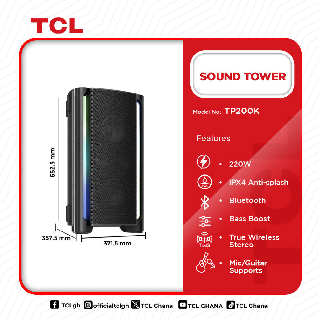TCL 220 W Portable Bluetooth Party Sound Tower – Model TP200K – view 2