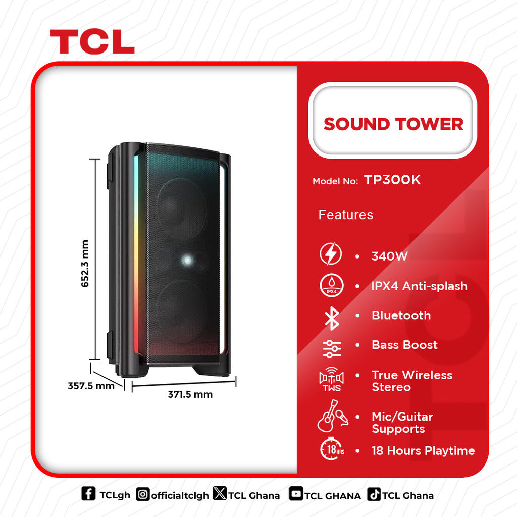 TCL 340 W Portable Bluetooth Party Sound Tower – Model TP300K – view 2