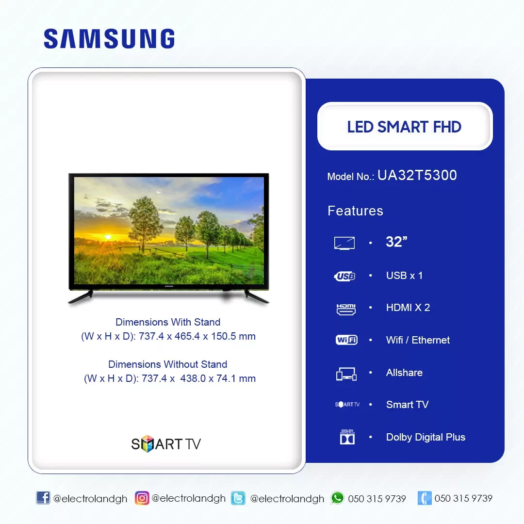 Samsung 32" T5300 Full HD Smart TV – Model UA32T5300