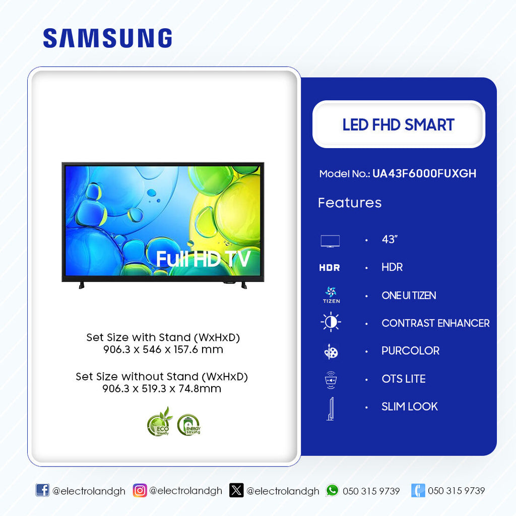 Samsung 43" F6000 Full HD Smart TV – Model UA43F6000FUXGH