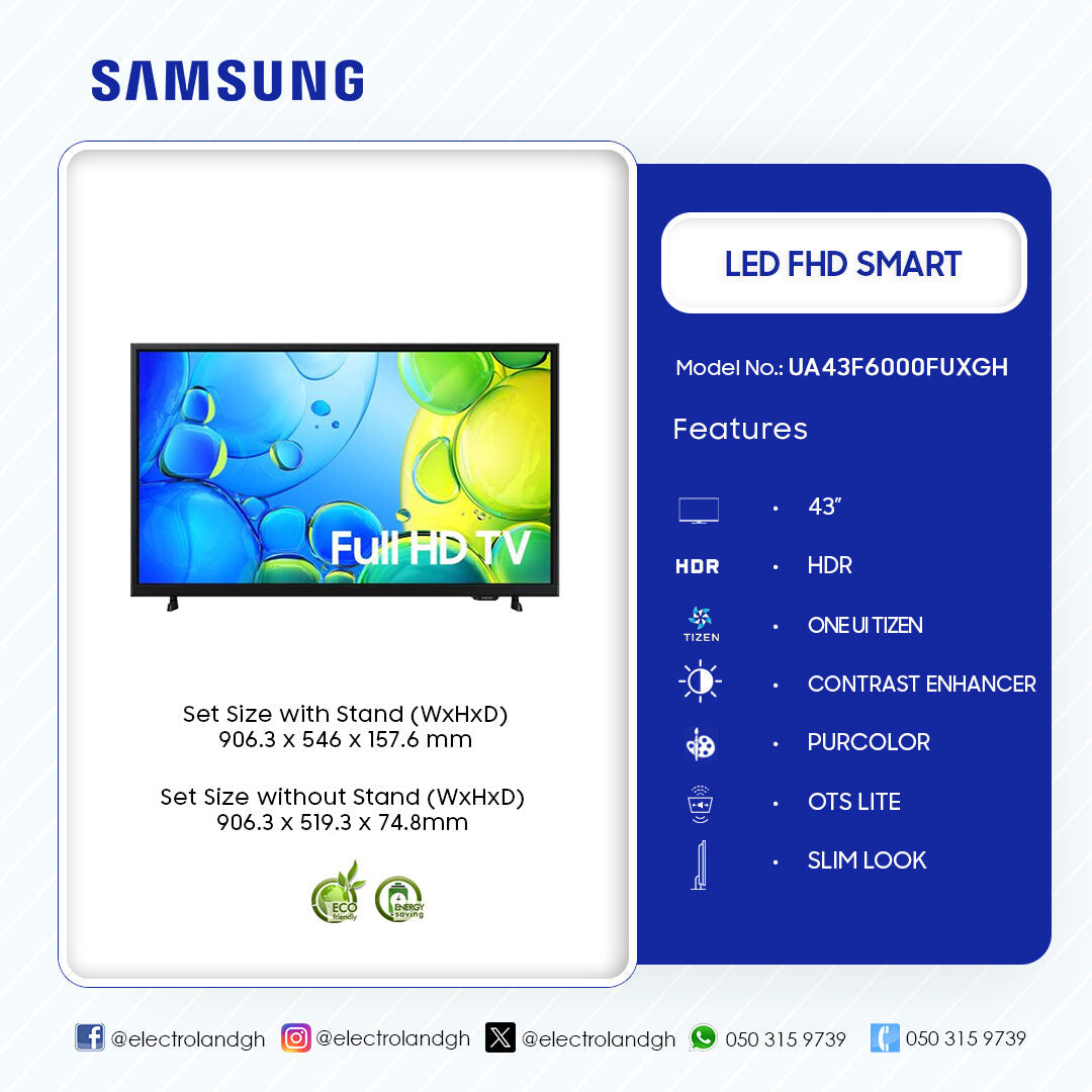 Samsung 43" F6000 Full HD Smart TV – Model UA43F6000FUXGH