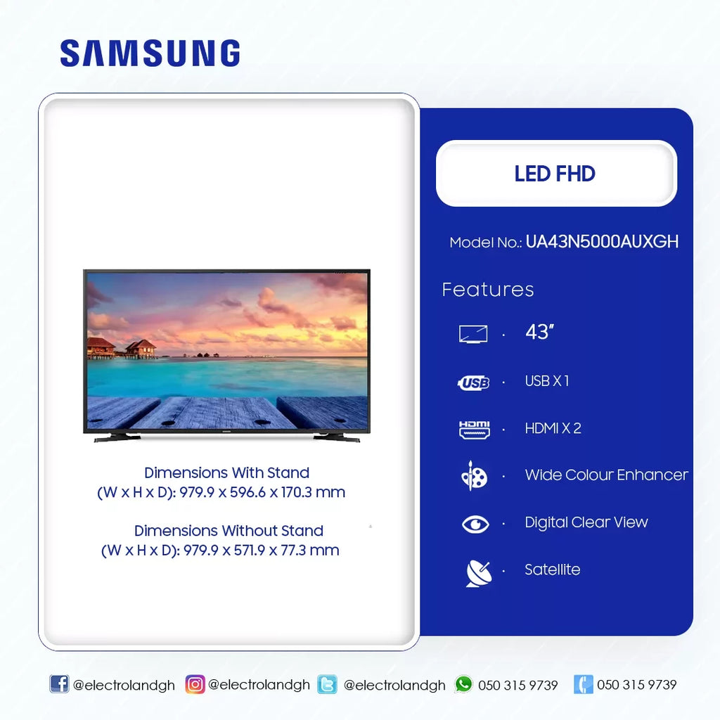 Samsung 43" N5000 Full HD LED TV – Model UA43N5000AUXGH