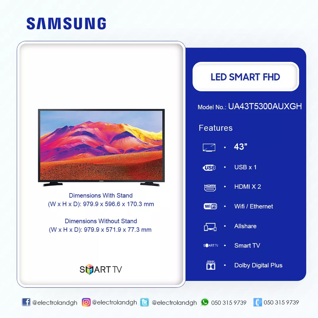 Samsung 43" T5300 Full HD Smart TV – Model UA43T5300AUXGH – view 2