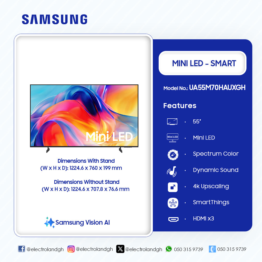 Samsung 55" M70H Mini LED 4K Smart TV – Model UA55M70HAUXGH