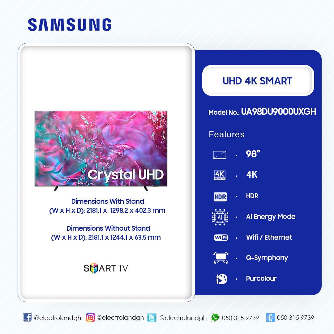 Samsung 98" DU9000 Crystal UHD 4K Smart TV – Model UA98DU9000UXGH – view 4