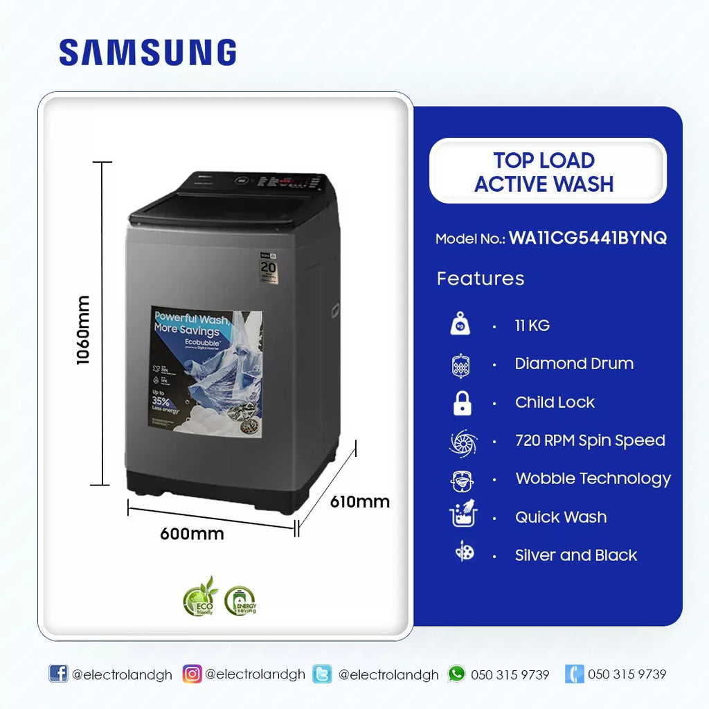 Samsung 11 kg Ecobubble Top Load Washing Machine – Model WA11CG5441BYNQ – view 2