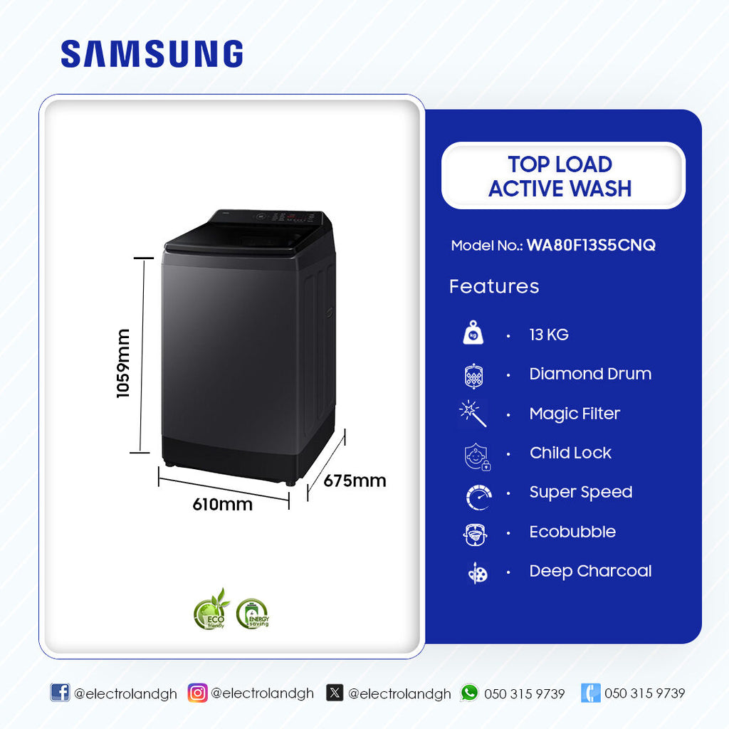 Samsung 13 kg AI Wash Ecobubble Top Load Washing Machine – Model WA80F13S5CNQ – view 2
