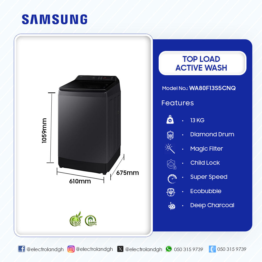 Samsung 13 kg AI Wash Ecobubble Top Load Washing Machine – Model WA80F13S5CNQ – view 2