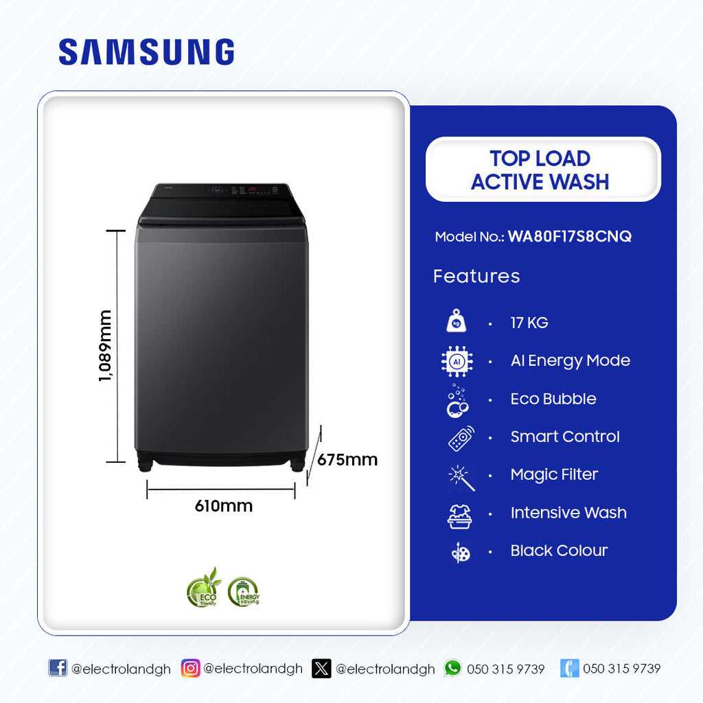 Samsung 17 kg AI Wash Ecobubble Top Load Washing Machine – Model WA80F17S8CNQ – view 2