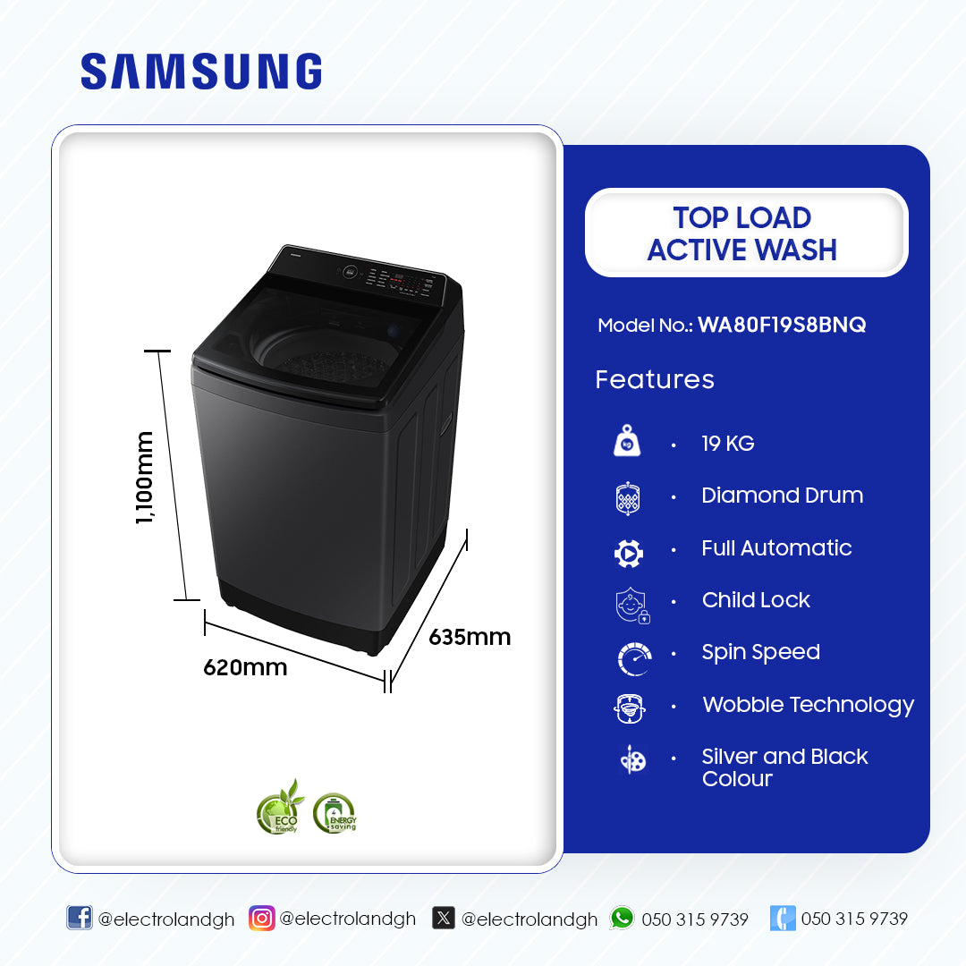 Samsung 19 kg Ecobubble Top Load Washing Machine – Model WA80F19S8BNQ