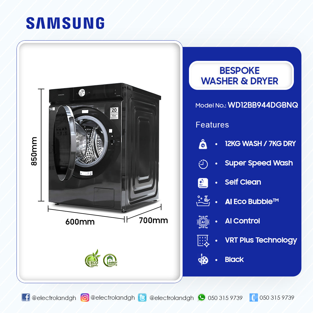 Samsung 12 kg / 7 kg Bespoke AI Laundry Combo Washer Dryer – Model WD12BB944DGBNQ – view 2