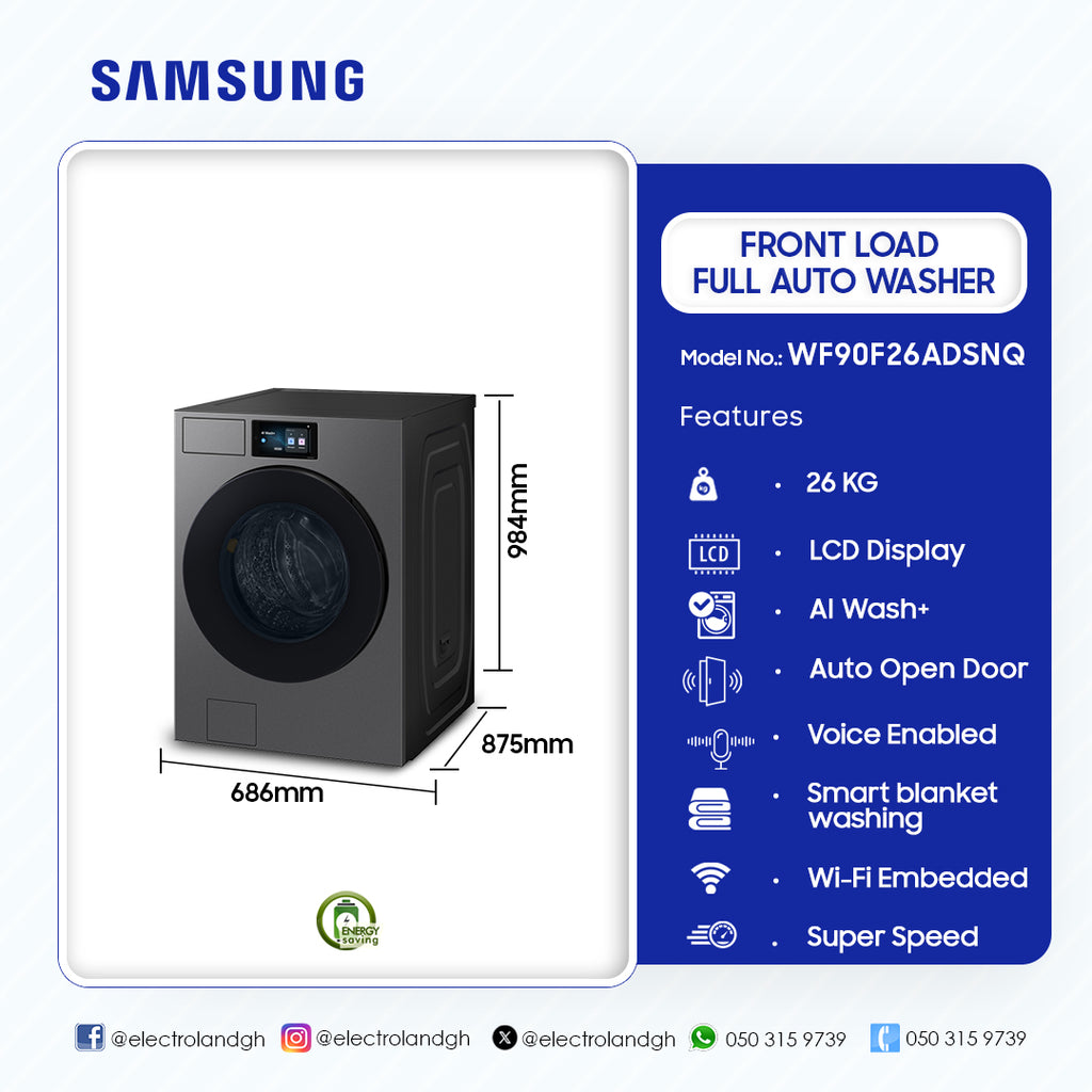 Samsung 26 kg Bespoke AI Front Load Washing Machine – Model WF90F26ADSNQ