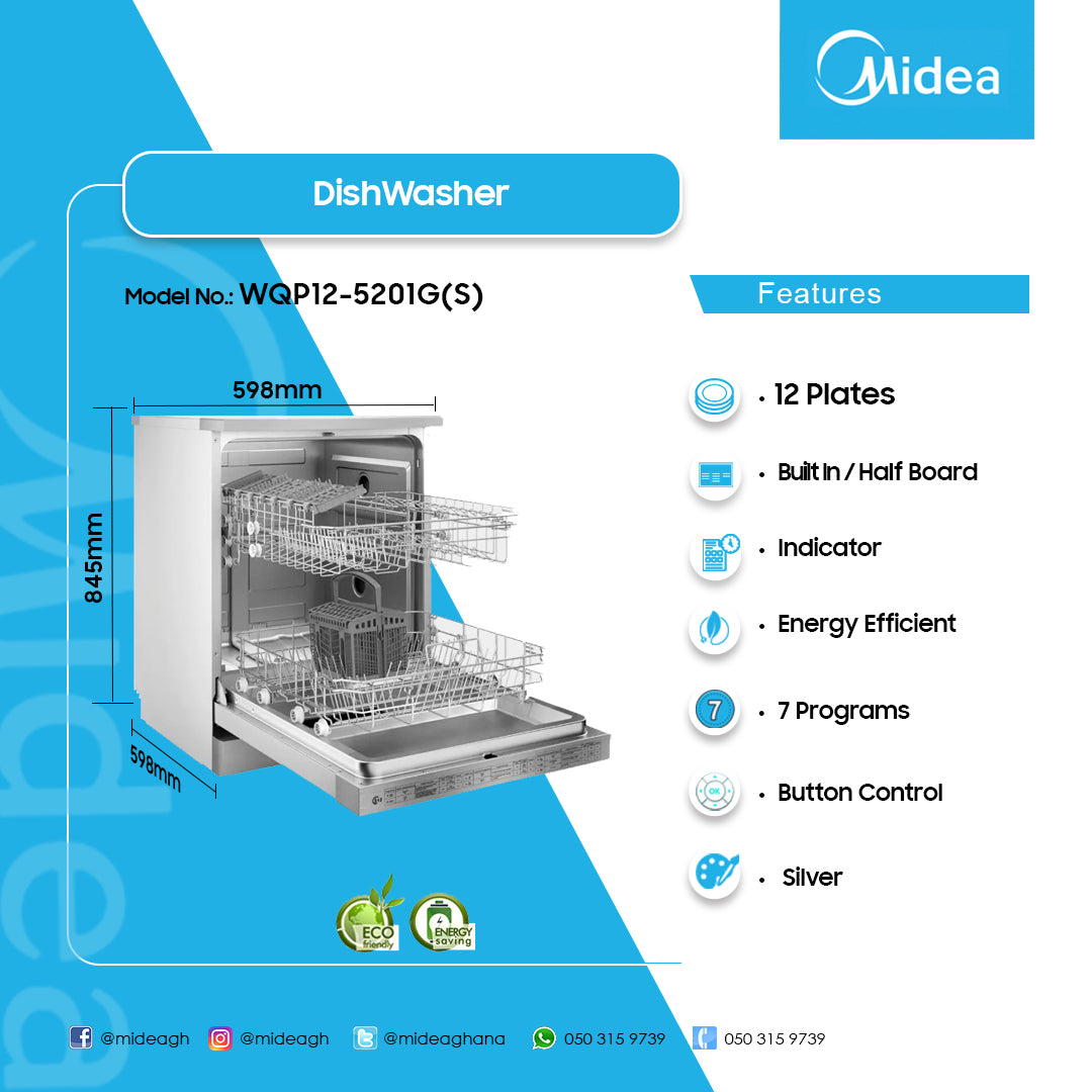 Midea 12 Place Setting Fully Integrated Built-In Dishwasher – Model WQP12-5201G(S)