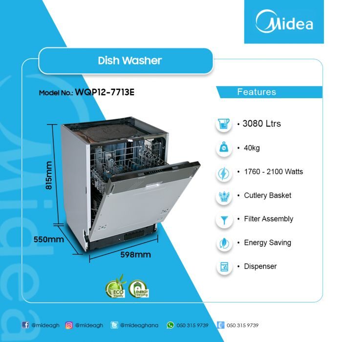 Midea 12 Place Setting Semi-Integrated Built-In Dishwasher – Model WQP12-7713E – view 3
