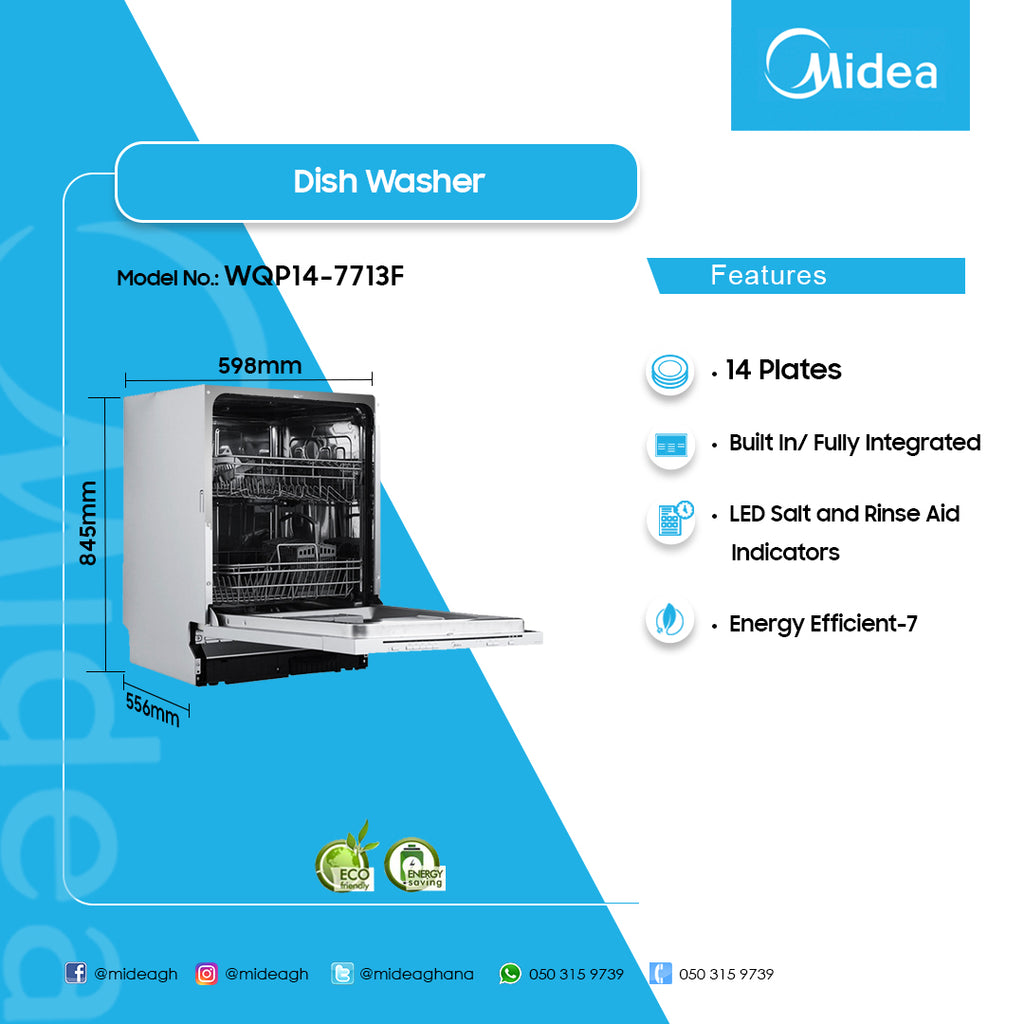 Midea 14 Place Setting Semi-Integrated Built-In Dishwasher – Model WQP14-7713F – view 2