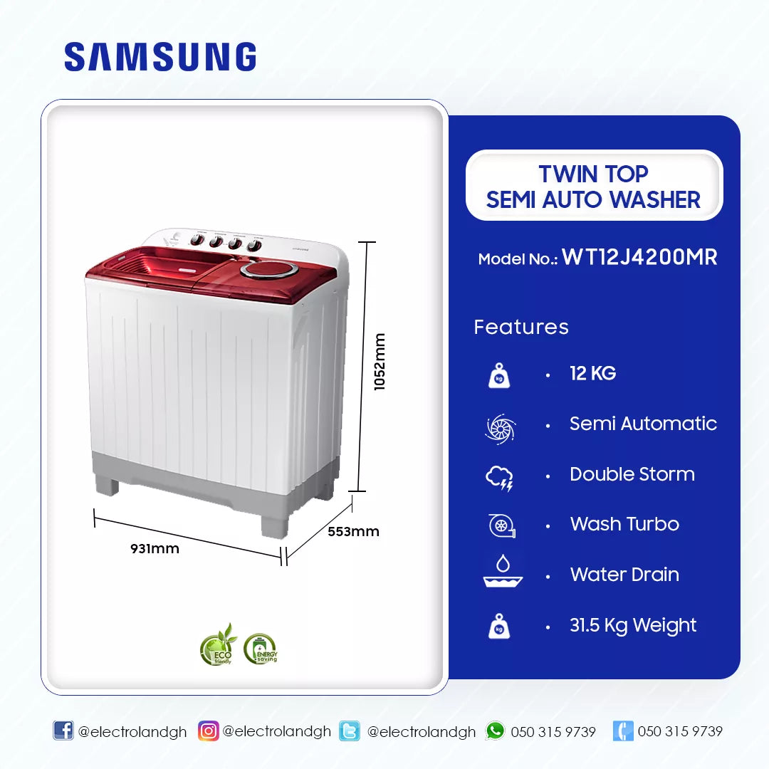 Samsung 12 kg Twin Tub Semi-Automatic Washing Machine – Model WT12J4200MR – view 4