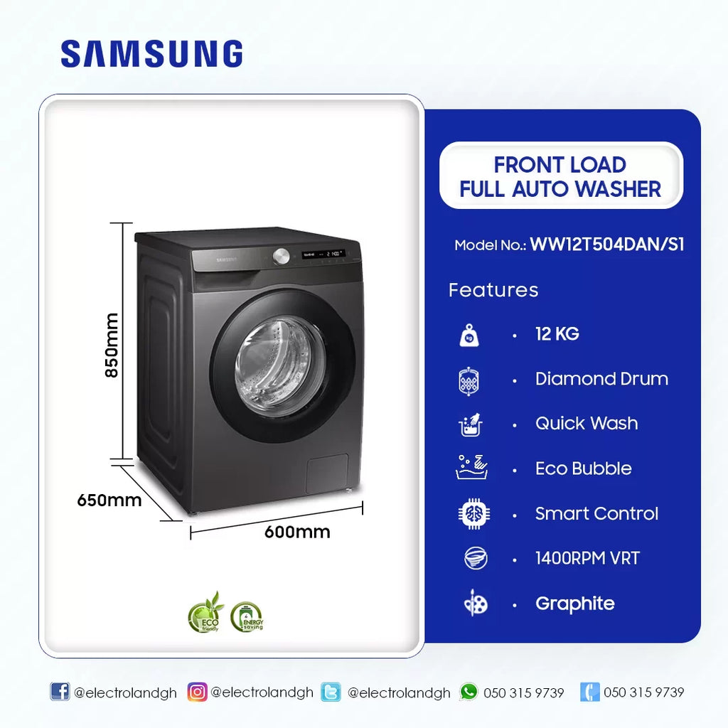 Samsung 12 kg ecobubble Front Load Washing Machine – Model WW12T504DAN/S1 – view 3