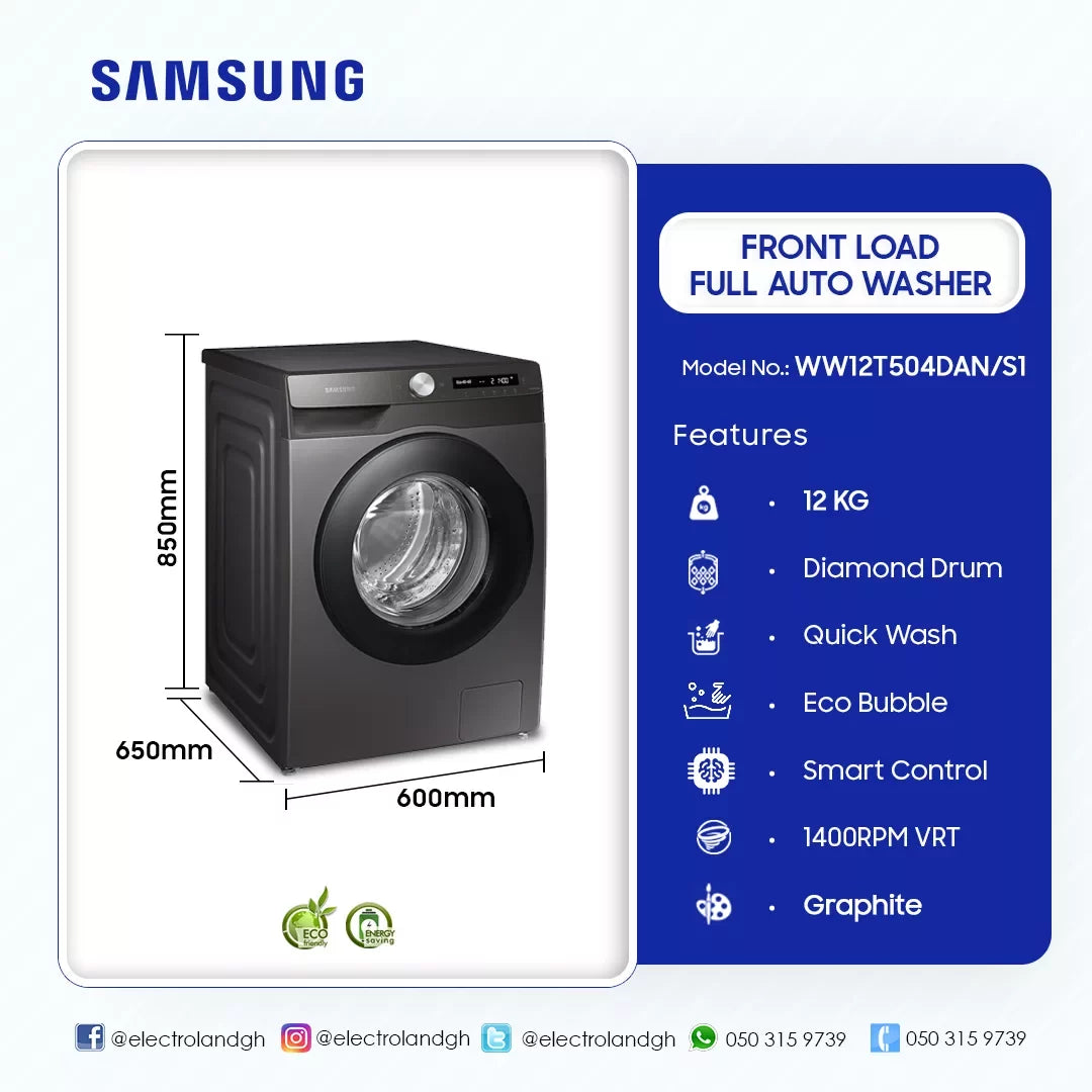 Samsung 12 kg ecobubble Front Load Washing Machine – Model WW12T504DAN/S1 – view 3