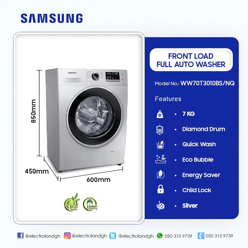 Samsung 7 kg Digital Inverter Front Load Washing Machine – Model WW70T3010BS/NQ – view 2
