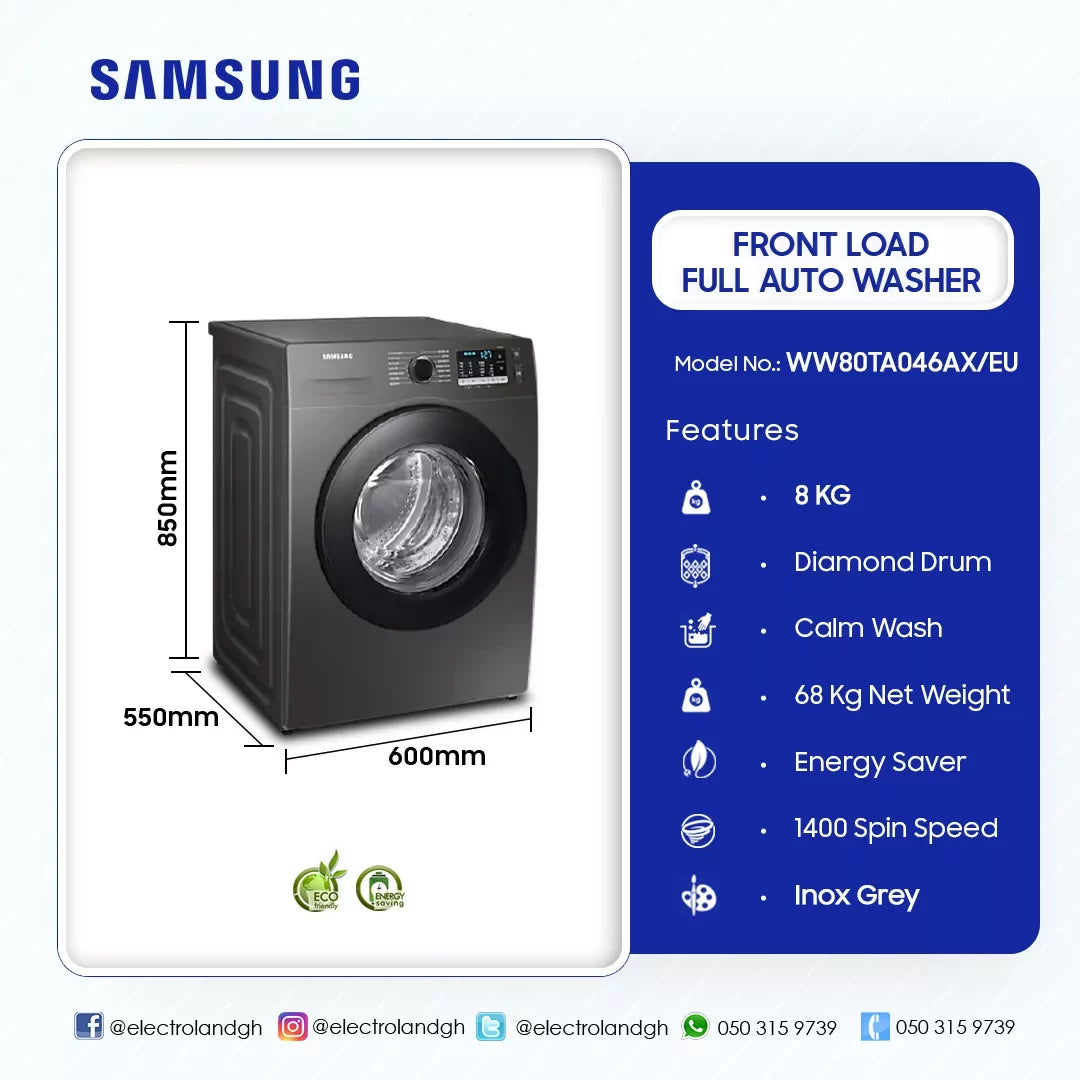 Samsung 8 kg EcoBubble Front Load Washing Machine – Model WW80TA046AX/EU