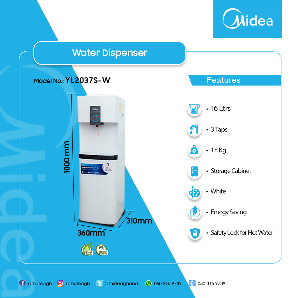 Midea 16 L Water Dispenser with Storage Cabinet – Model YL2037S-W
